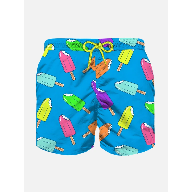 Mc2 Saint Barth Boy Classic Swim Shorts With Ice Cream Print Sky Swimshort