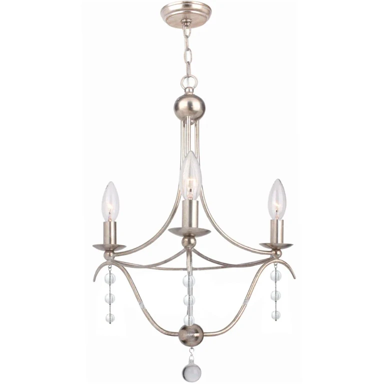 Metro 3-Light 19" Mini Chandelier in Antique Silver with Clear Glass Beads Crystals