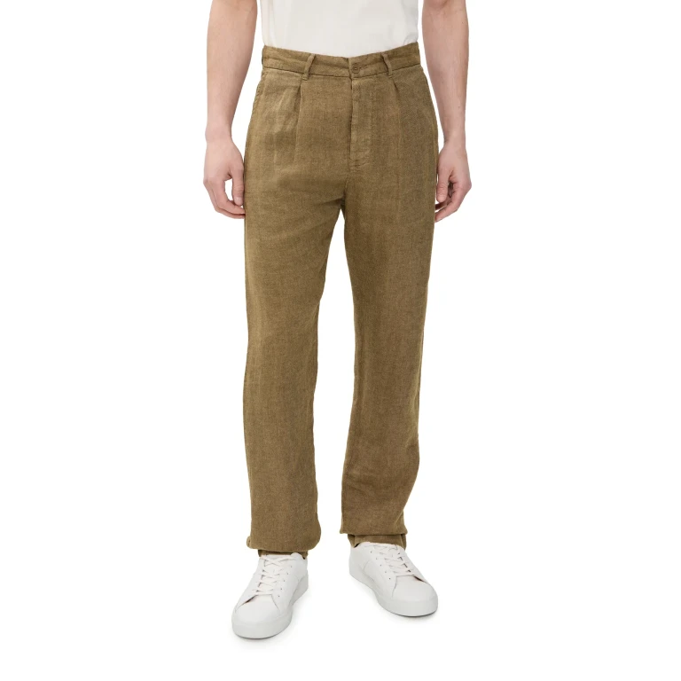 Alex Crane Pleated Linen Alta Trousers Chai 36