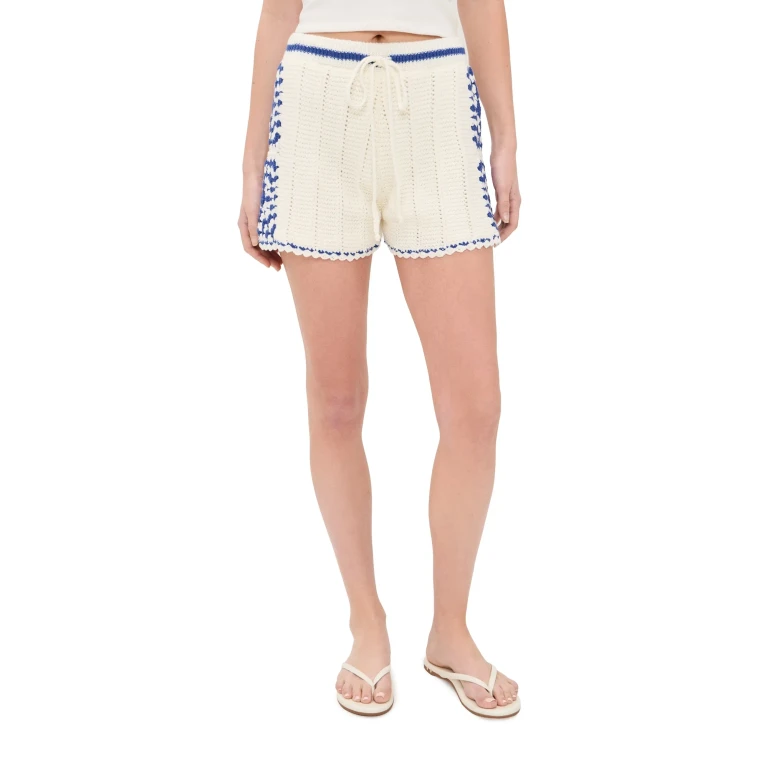 MINKPINK Avalon Crochet Shorts White/Blue M