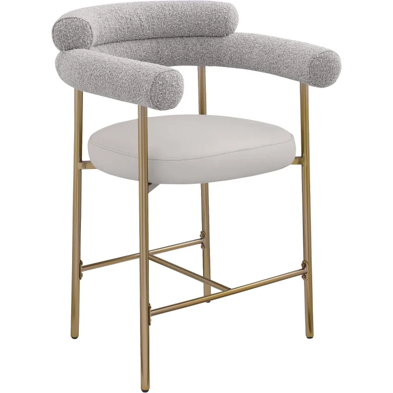 Blake Taupe Boucle and Vegan Leather Counter Stool, Set of 2