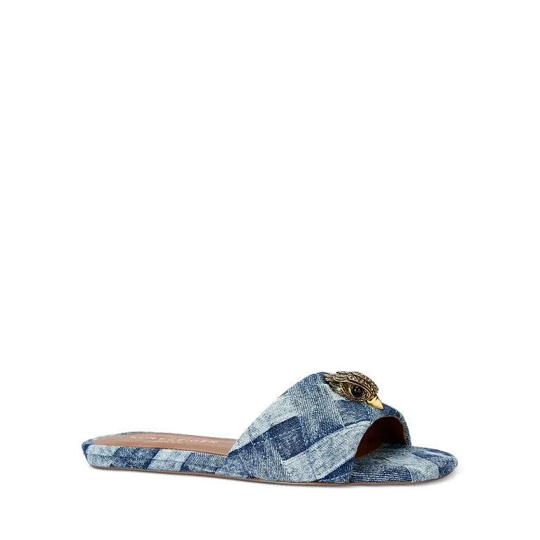 Kurt Geiger London Women's Kensington Square Toe Crystal Eagle Head Blue Slide Sandals