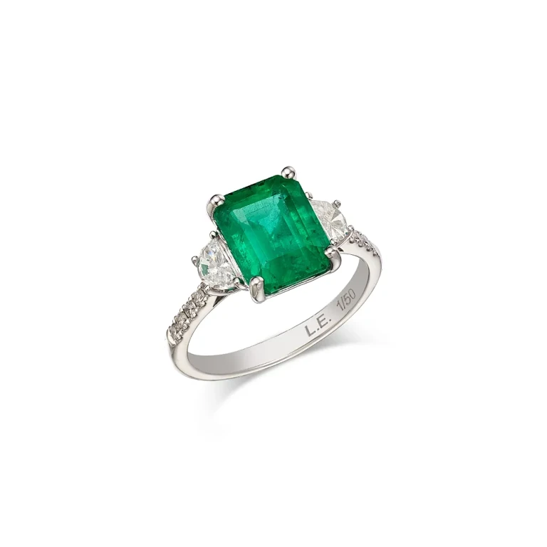 Limited Edition Emerald & Diamond Ring in 14K White Gold, 3.0 tcw Emerald/0.44 tcw Diamond