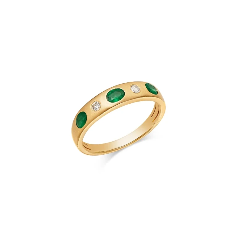 Emerald & Diamond Band in 14K Yellow Gold