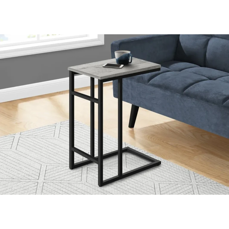 Samantha Gray and Black Metal C-Shaped Accent Table