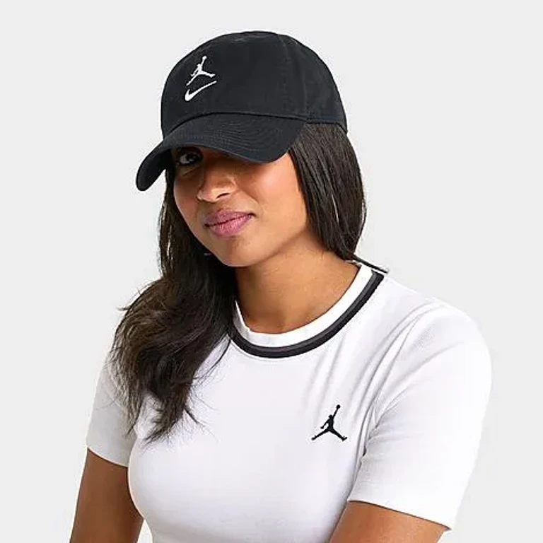 Jordan Stacked Logo Club Strapback Hat in Black/White Size: M-L
