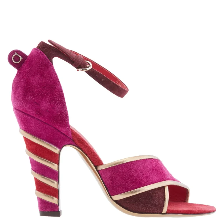 Ferragamo Ether Leather-Trimmed Suede Sandals, Size 7 D