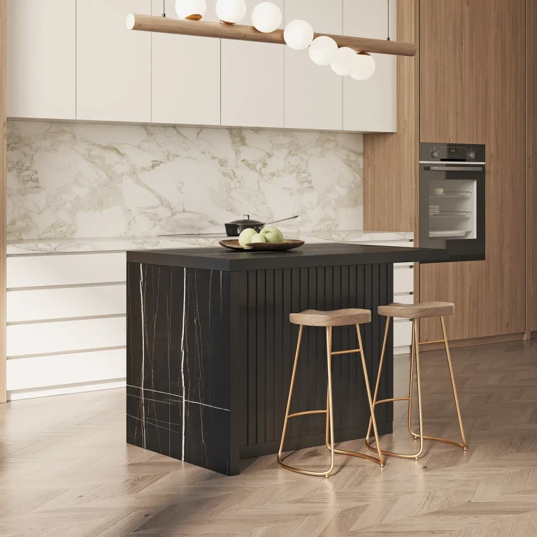 72" Large Kitchen Island Marble Veneered Top with Storage White Kitchen Cabinet