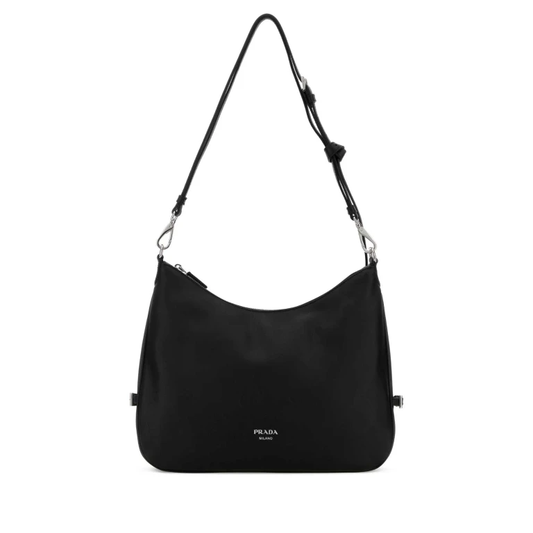 Black Leather Large Prada Fold Shopping Bag