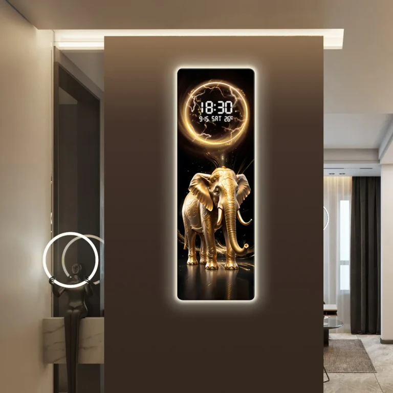 Modern Elephant Digital Wall Clock with LED Large Decor for Living Room