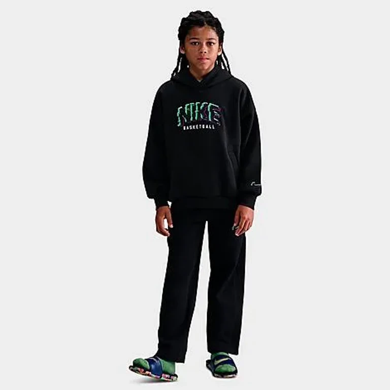 Nike Big Kids Culture of Basketball Glitch Pullover Hoodie in Black/Green Strike/Black Size: XS