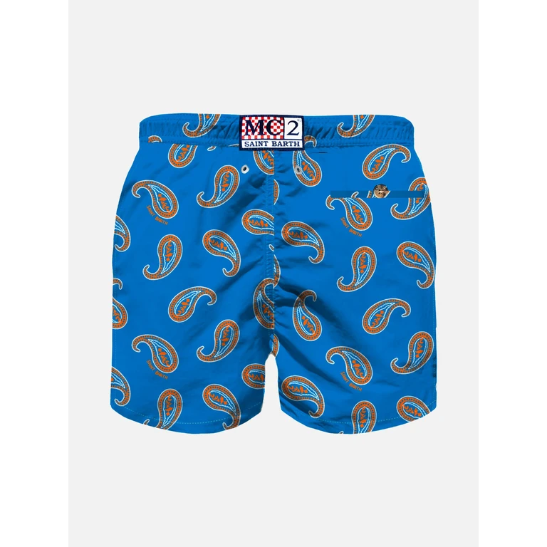 Mc2 Saint Barth Bluette Paisley Print Boy Swim Shorts Blue Swimshort
