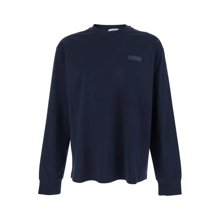 Givenchy Blue Long-sleeved T-shirt With Logo Patch On The Chest In Cotton For Men