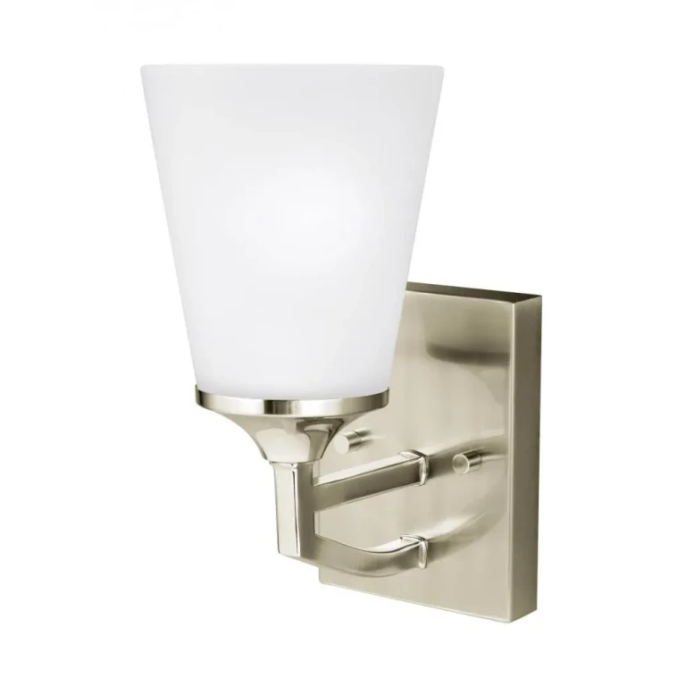 Brushed Nickel One Light Wall Bath Sconce from the Hanford Collection