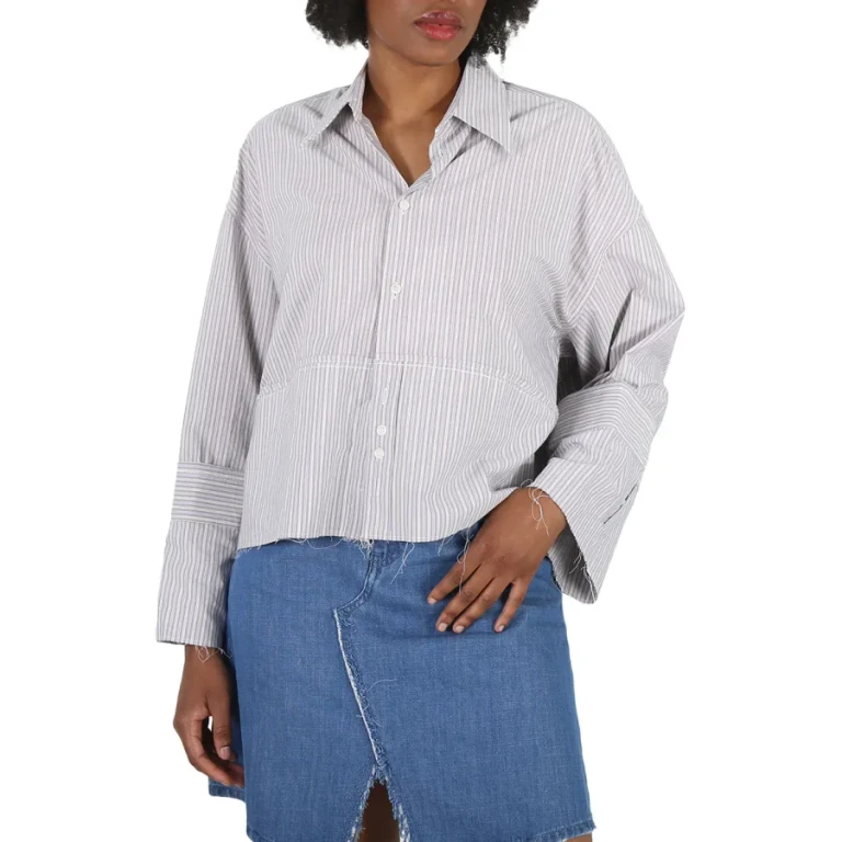 MM6 Maison Margiela Ladies Striped Cotton Cropped Shirt