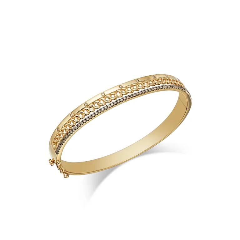 Chocolate Diamond Three Row Bangle Bracelet in 14K Yellow Gold, 0.53 tcw