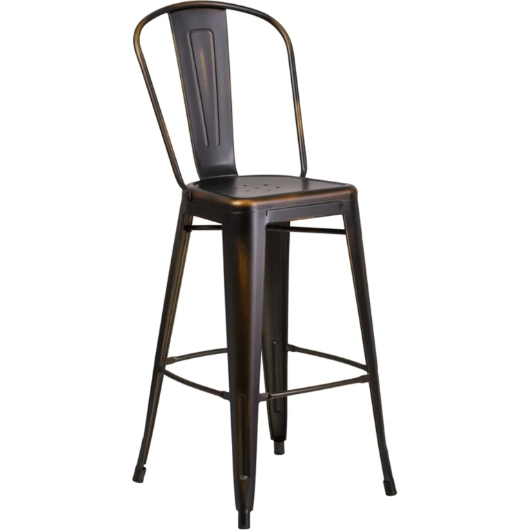 High Back 30" Distressed Copper Metal Indoor-Outdoor Barstool