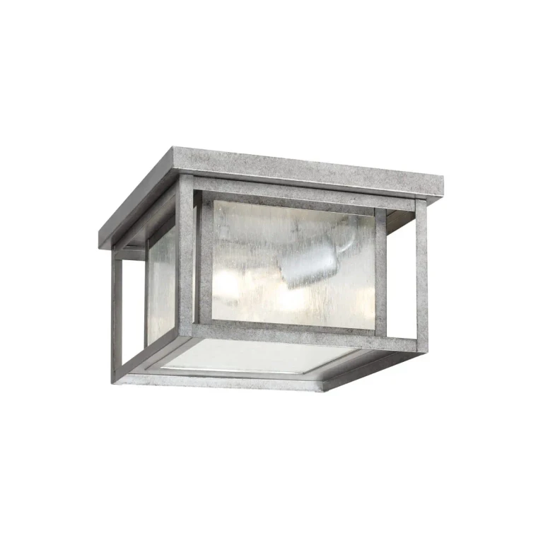 Weathered Pewter Two Light Outdoor Flush Mount from the Hunnington Collection