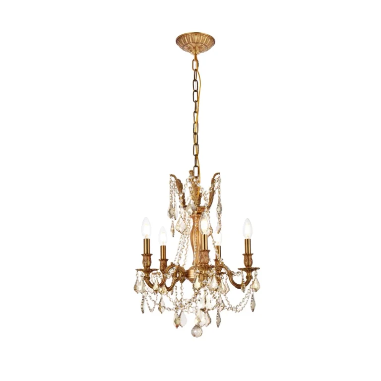 French Gold Five Light Pendant from the Rosalia Collection