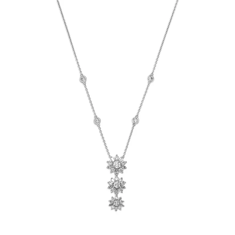 Diamond Trio Flower Pendant Necklace in 14K White Gold, 1.0 tcw