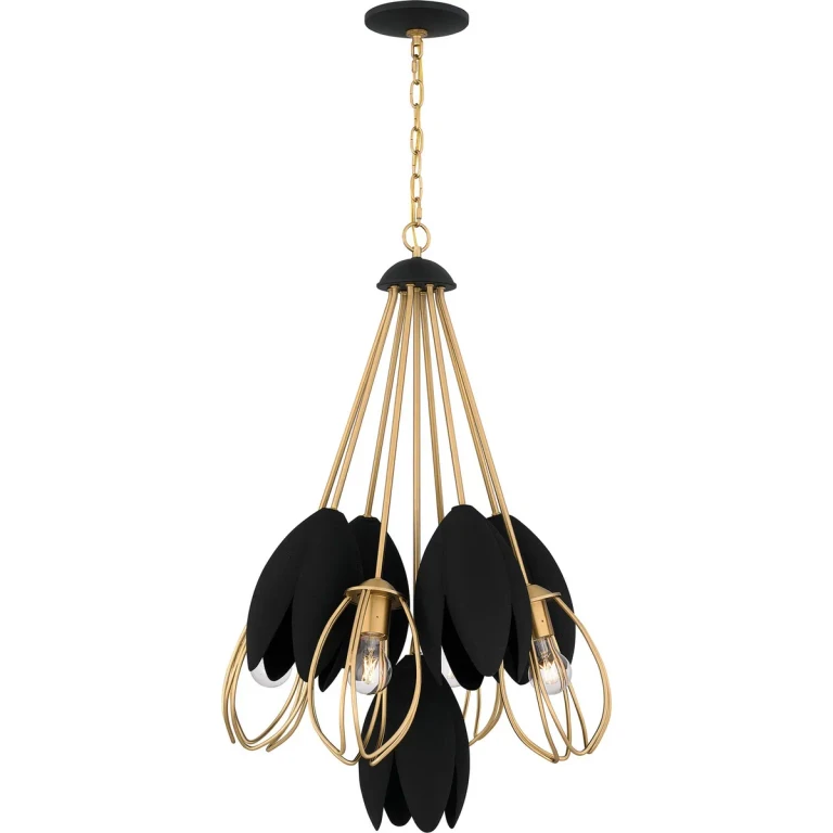 Brushed Weathered Brass Four Light Pendant from the Quoizel Pendant Collection