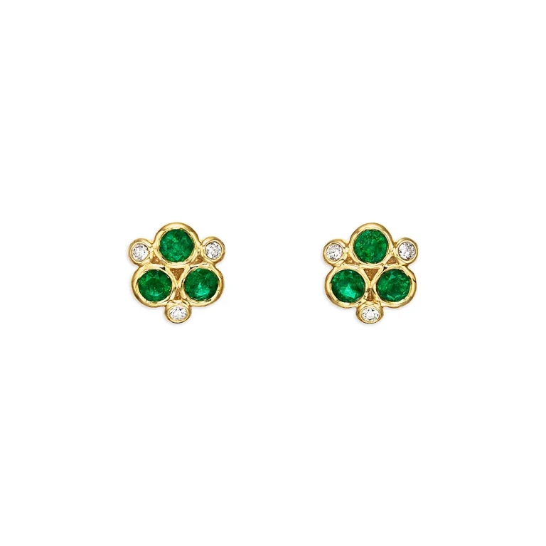 Roberto Coin 18K Yellow Gold Classic Emerald & Diamond Bezel Cluster Stud Earrings