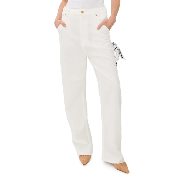 DARKPARK Lisa Scarf Adorned Loose Fit Carpenter Denim Jeans Washed White 25