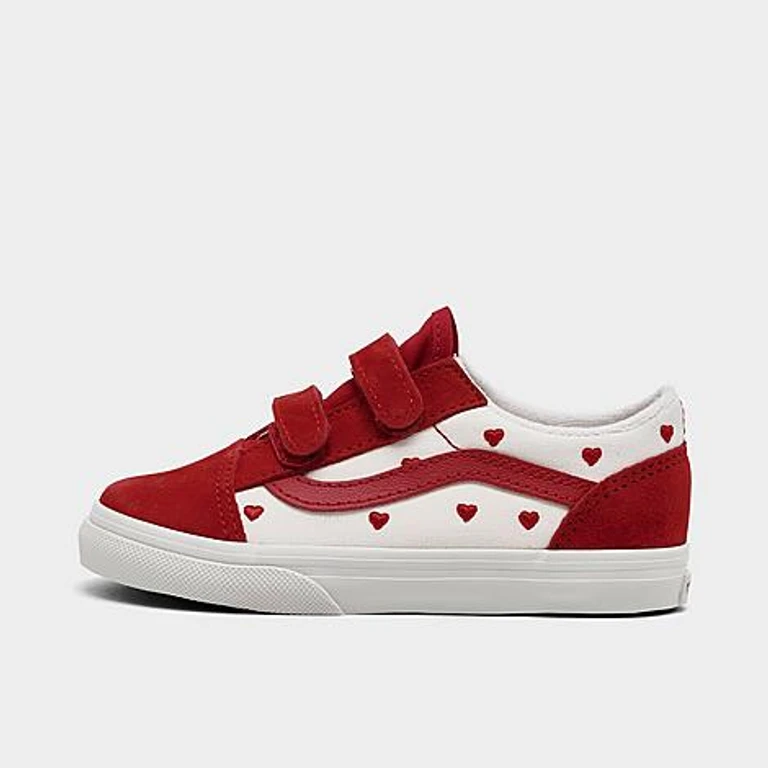 Vans Kids Toddler Old Skool V Casual Shoes in Red Hot Valentine/Racing Red/True White Size: 4.0