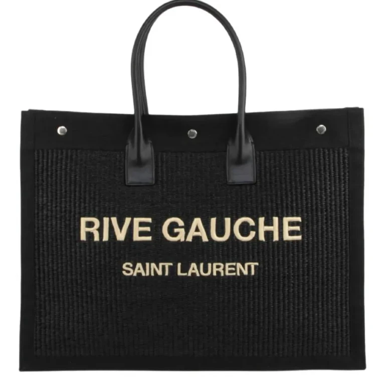 Rive Gauche Tote Bag in Raffia with Leather Handles and Embroidered Logo (5094152M21E1050)