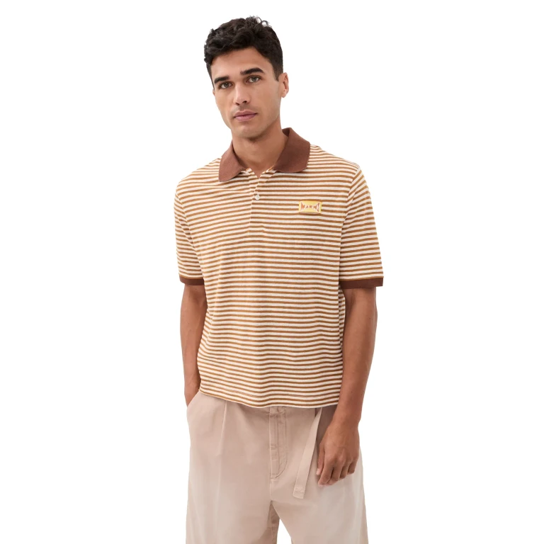 マルニ ストライプ ニット ポロシャツ マスタード 52