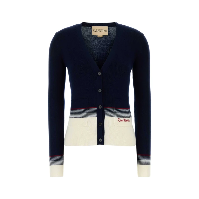 Valentino Garavani Navy Blue Wool Cardigan Navybetulla Maglieria - Women