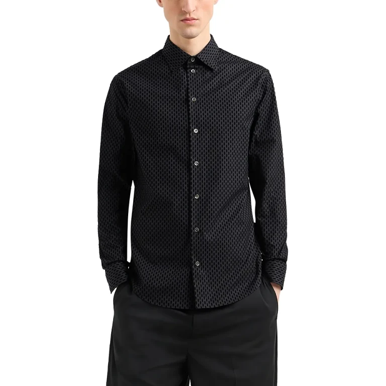 Emporio Armani Flocked Cotton Button Up Shirt