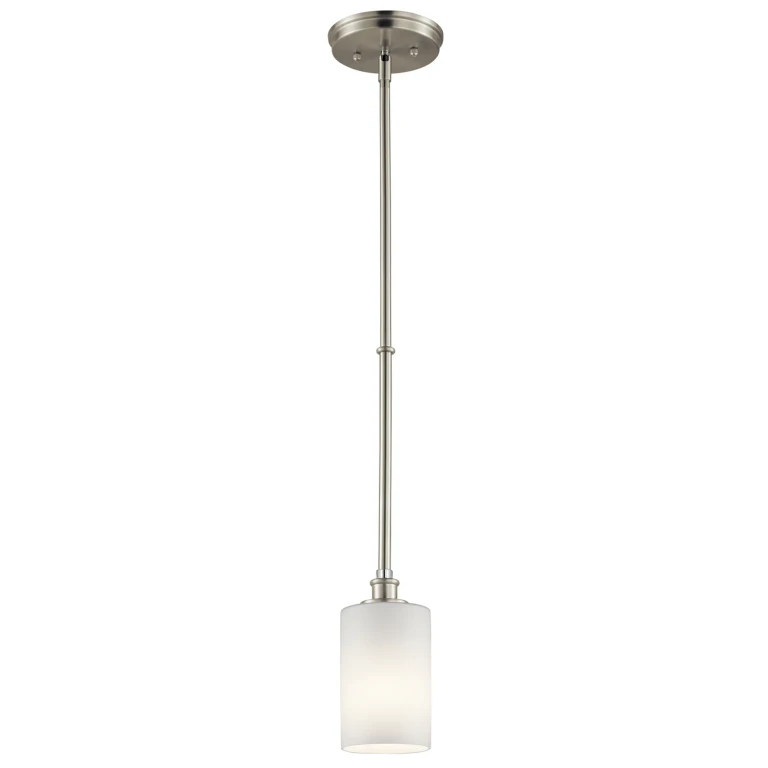 Brushed Nickel One Light Mini Pendant from the Joelson Collection