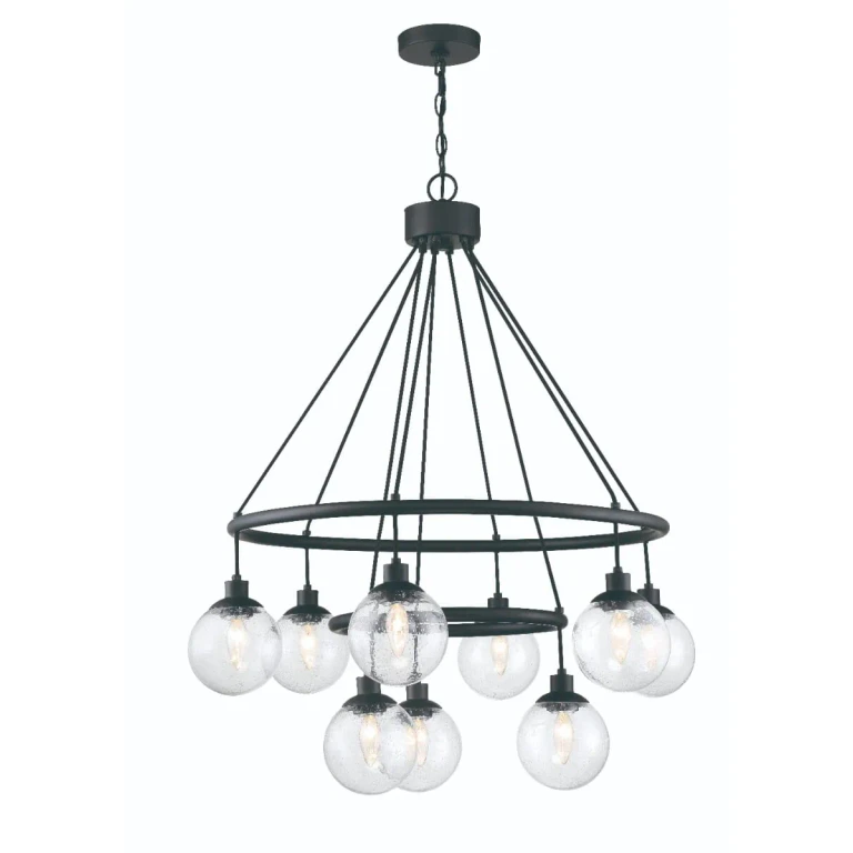 Flat Black Nine Light Chandelier from the Que Collection