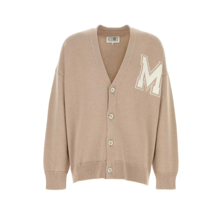 MM6 Maison Margiela Beige Wool And Acrylic Cardigan Sand Lana Vergine Acrilica Maglieria - Men