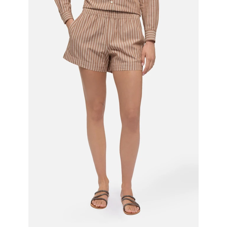 Mc2 Saint Barth Meave Cotton Poplin Pull Up Shorts With Striped Print Brown Pant - Women