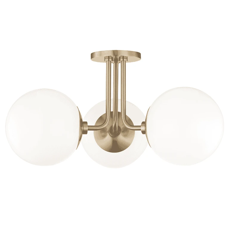 Aged Brass Three Light Semi Flush Mount from the Stella Collection