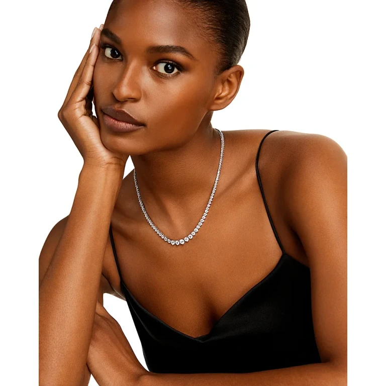 Diamond Graduated Tennis Necklace in 14K White Gold, 15.0 tcw