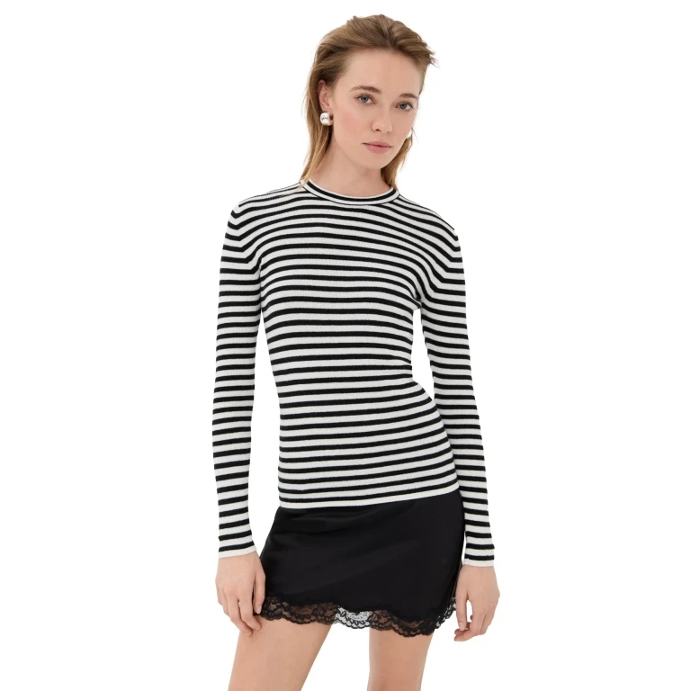 LISA YANG Vivian Stripe Top Salt/Noir Stripes 0