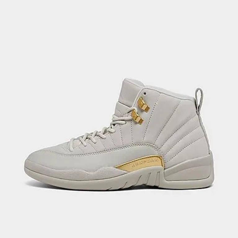 Jordan Women's Air 12 Retro Casual Shoes in Phantom/Metallic Gold/White Size: 5.0