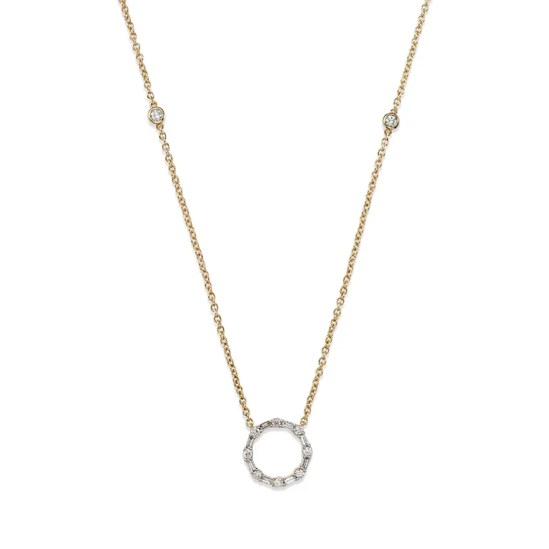Diamond Circle Pendant Necklace in 14K Yellow Gold, 0.25 tcw