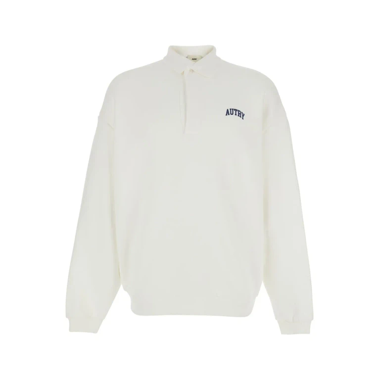 Autry White Polo Collar Sweatshirt With Logo On Front In Cotton Man