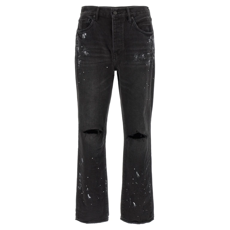 Purple P011 Knee Slit Paint jeans Black Cotton - Men