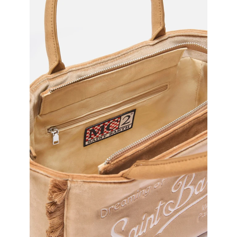 Mc2 Saint Barth Colette Velvet Handbag Beige Brown Bag - Unisex