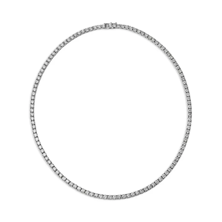 Certified Diamond Tennis Necklace in 14K White Gold, 15 tcw, 16.5