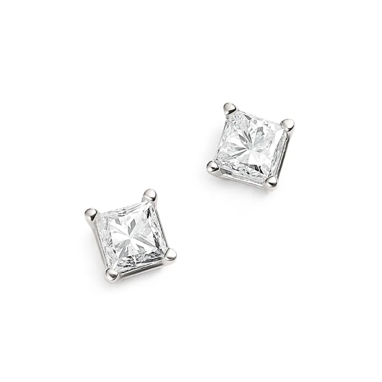 Diamond Princess-Cut Studs in 14K White Gold, 0.50 tcw