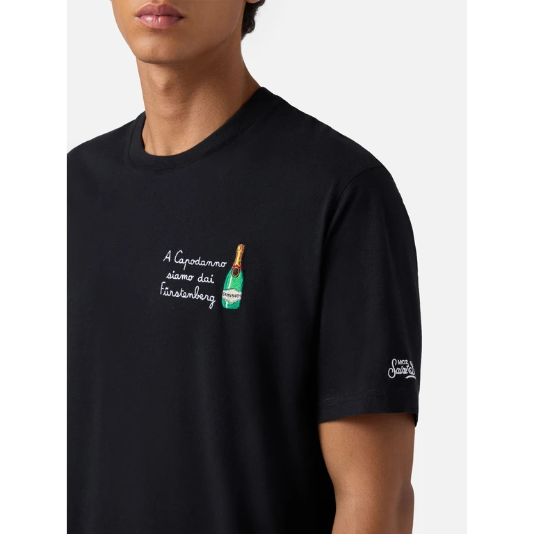 Mc2 Saint Barth Winter Cotton T-Shirt Arnott Warm With Dai Fürstengberg Embroidery Vacanze Di Natale Special Edition Black - Men