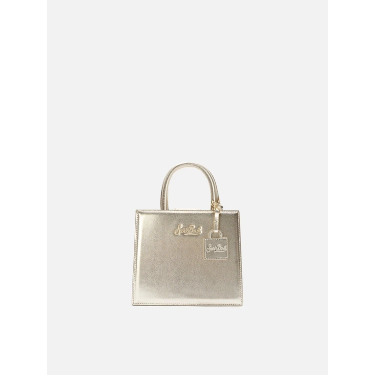 Mc2 Saint Barth Structured Shop Mini Bag Gold Laminated Leather With Metal Tag Yellow - Unisex