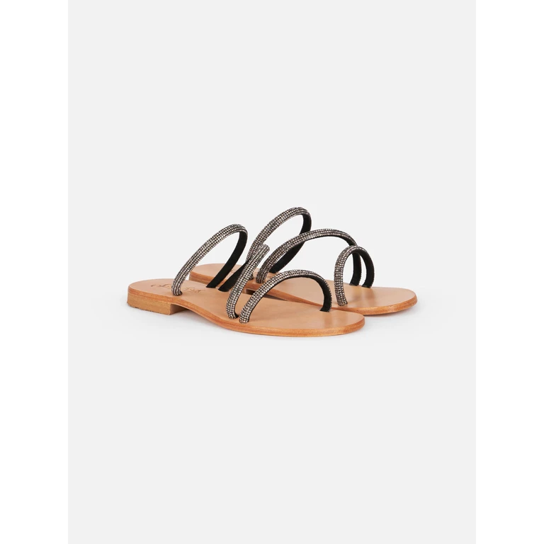 Mc2 Saint Barth Flat Sandals Cora With Black Rhinestones - Unisex