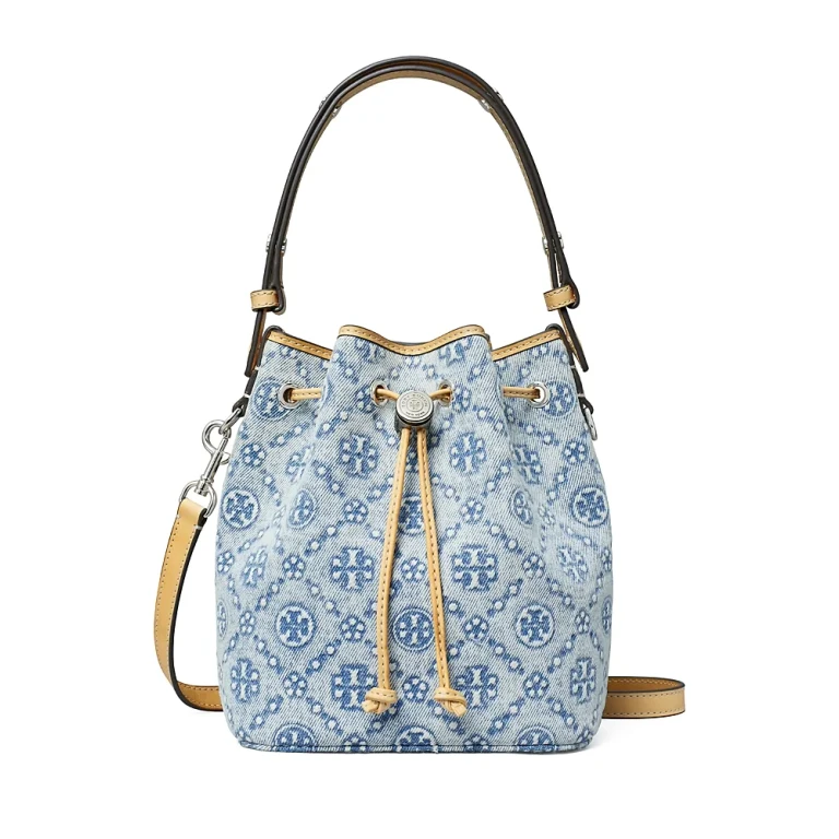 Tory Burch T Monogram Denim Small Bucket Bag